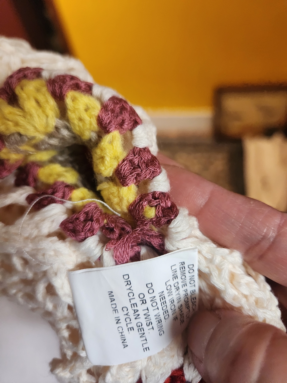 Retro Crochet Granny Square Open-Stitch Cardigan with Boho Rainbow Cuffs - Picture 4 of 8